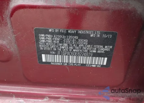 2014 Subaru Impreza 2.0I Premium из США, поврежденный, VIN JF1GPAC60E8224819